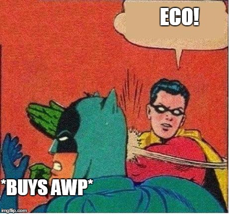 robin slaps | *BUYS AWP* ECO! | image tagged in robin slaps | made w/ Imgflip meme maker