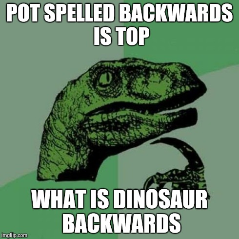 Philosoraptor | POT SPELLED BACKWARDS IS TOP WHAT IS DINOSAUR BACKWARDS | image tagged in memes,philosoraptor | made w/ Imgflip meme maker