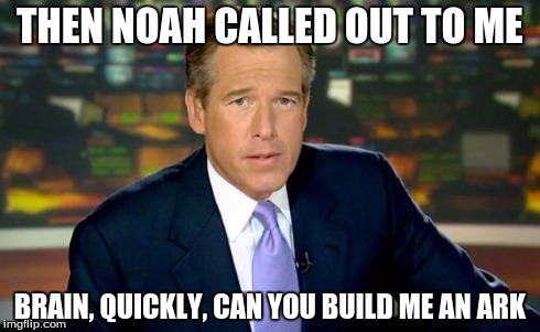 Brian Williams Was There Meme | THEN NOAH CALLED OUT TO ME BRAIN, QUICKLY, CAN YOU BUILD ME AN ARK | image tagged in memes,brian williams was there | made w/ Imgflip meme maker