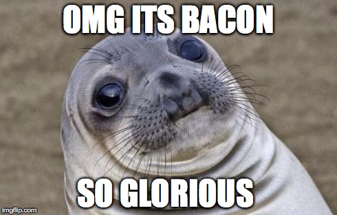 Awkward Moment Sealion | OMG ITS BACON SO GLORIOUS | image tagged in memes,awkward moment sealion | made w/ Imgflip meme maker