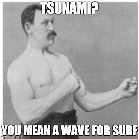 Overly Manly Man | TSUNAMI? YOU MEAN A WAVE FOR SURF | image tagged in memes,overly manly man | made w/ Imgflip meme maker