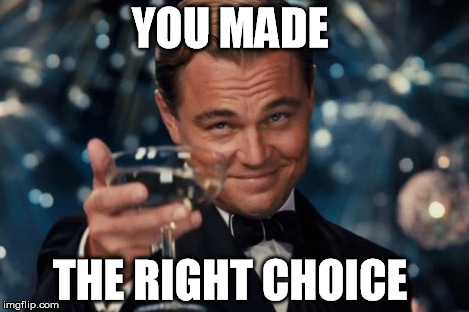 Leonardo Dicaprio Cheers Meme | YOU MADE THE RIGHT CHOICE | image tagged in memes,leonardo dicaprio cheers | made w/ Imgflip meme maker