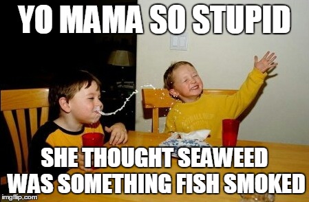 Yo Mamas So Fat Meme | YO MAMA SO STUPID SHE THOUGHT SEAWEED WAS SOMETHING FISH SMOKED | image tagged in memes,yo mamas so fat | made w/ Imgflip meme maker