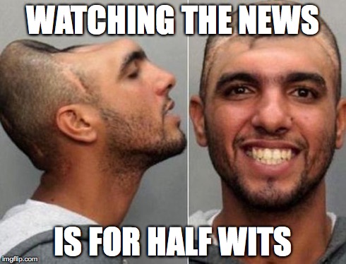 WATCHING THE NEWS IS FOR HALF WITS | image tagged in halfwit | made w/ Imgflip meme maker