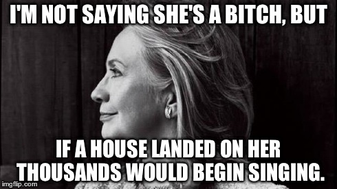 HILARY CLINTON | I'M NOT SAYING SHE'S A B**CH, BUT IF A HOUSE LANDED ON HER THOUSANDS WOULD BEGIN SINGING. | image tagged in hilary clinton | made w/ Imgflip meme maker