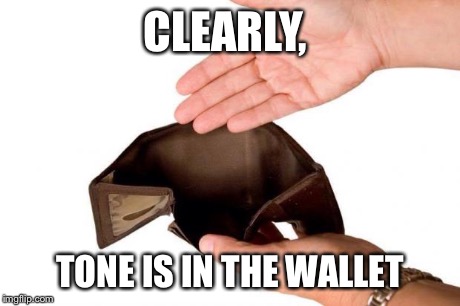 CLEARLY, TONE IS IN THE WALLET | image tagged in empty wallet | made w/ Imgflip meme maker