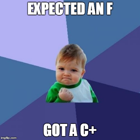 Success Kid Meme | EXPECTED AN F GOT A C+ | image tagged in memes,success kid | made w/ Imgflip meme maker