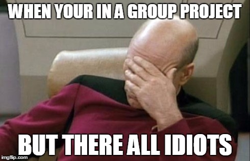 Captain Picard Facepalm | WHEN YOUR IN A GROUP PROJECT BUT THERE ALL IDIOTS | image tagged in memes,captain picard facepalm | made w/ Imgflip meme maker