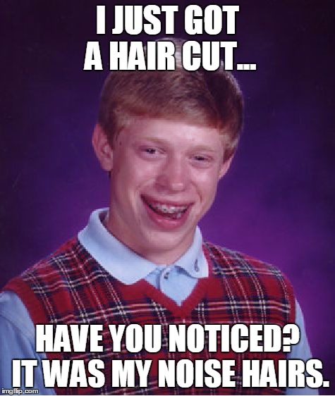 Bad Luck Brian Meme | I JUST GOT A HAIR CUT... HAVE YOU NOTICED? IT WAS MY NOISE HAIRS. | image tagged in memes,bad luck brian | made w/ Imgflip meme maker