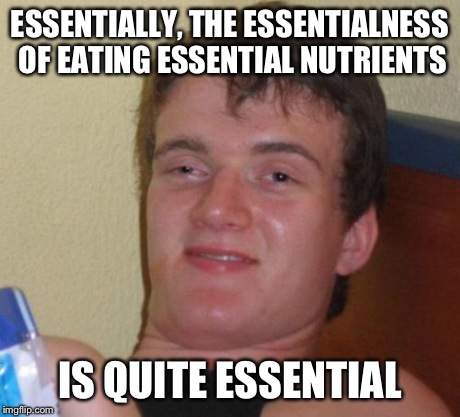 10 Guy Meme | ESSENTIALLY, THE ESSENTIALNESS OF EATING ESSENTIAL NUTRIENTS IS QUITE ESSENTIAL | image tagged in memes,10 guy | made w/ Imgflip meme maker