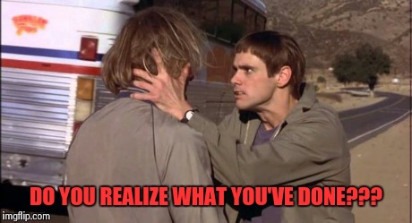 Dumb and Dumber | DO YOU REALIZE WHAT YOU'VE DONE??? | image tagged in dumb and dumber | made w/ Imgflip meme maker