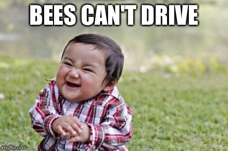 Evil Toddler Meme | BEES CAN'T DRIVE | image tagged in memes,evil toddler | made w/ Imgflip meme maker