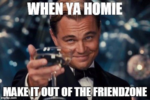 Leonardo Dicaprio Cheers | WHEN YA HOMIE MAKE IT OUT OF THE FRIENDZONE | image tagged in memes,leonardo dicaprio cheers | made w/ Imgflip meme maker
