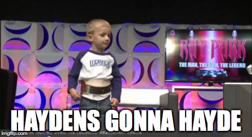 Hayden | HAYDENS GONNA HAYDE | image tagged in hayden,star wars celebration,star wars,kid,puns | made w/ Imgflip meme maker