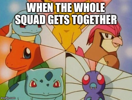 Squad  | WHEN THE WHOLE SQUAD GETS TOGETHER | image tagged in squad,pokemon | made w/ Imgflip meme maker
