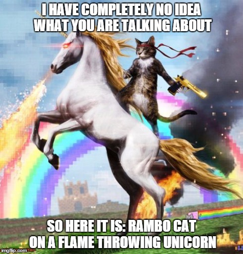 Welcome To The Internets Meme | I HAVE COMPLETELY NO IDEA WHAT YOU ARE TALKING ABOUT SO HERE IT IS:
RAMBO CAT ON A FLAME THROWING UNICORN | image tagged in memes,welcome to the internets | made w/ Imgflip meme maker