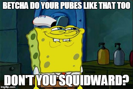 Don't You Squidward Meme | BETCHA DO YOUR PUBES LIKE THAT TOO DON'T YOU SQUIDWARD? | image tagged in memes,dont you squidward | made w/ Imgflip meme maker