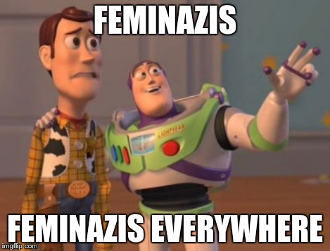 X, X Everywhere Meme | FEMINAZIS FEMINAZIS EVERYWHERE | image tagged in memes,x x everywhere | made w/ Imgflip meme maker