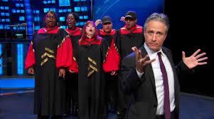 High Quality Jon Stewart & Gospel Choir Go Fuck Yourself Blank Meme Template