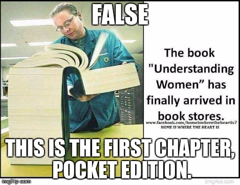 One does not simply understand women | FALSE THIS IS THE FIRST CHAPTER, POCKET EDITION. | image tagged in memes,women,book,reading,false | made w/ Imgflip meme maker
