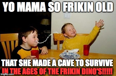 Yo Mamas So Fat | YO MAMA SO FRIKIN OLD THAT SHE MADE A CAVE TO SURVIVE IN THE AGES OF THE FRIKIN DINO'S!!!!! | image tagged in memes,yo mamas so fat | made w/ Imgflip meme maker