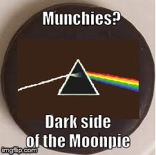 Dark side of the Moonpie | Munchies? Dark side of the Moonpie | image tagged in food,dark side of the moon,pink floyd,puns | made w/ Imgflip meme maker