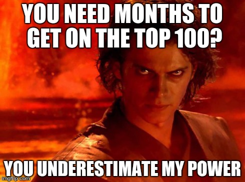 You underestimate the power of combining Platinum_ and HarpTarp | YOU NEED MONTHS TO GET ON THE TOP 100? YOU UNDERESTIMATE MY POWER | image tagged in memes,you underestimate my power | made w/ Imgflip meme maker