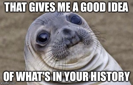 Awkward Moment Sealion Meme | THAT GIVES ME A GOOD IDEA OF WHAT'S IN YOUR HISTORY | image tagged in memes,awkward moment sealion | made w/ Imgflip meme maker