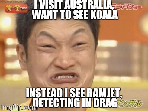 asian | I VISIT AUSTRALIA, WANT TO SEE KOALA INSTEAD I SEE RAMJET, DETECTING IN DRAG | image tagged in asian | made w/ Imgflip meme maker