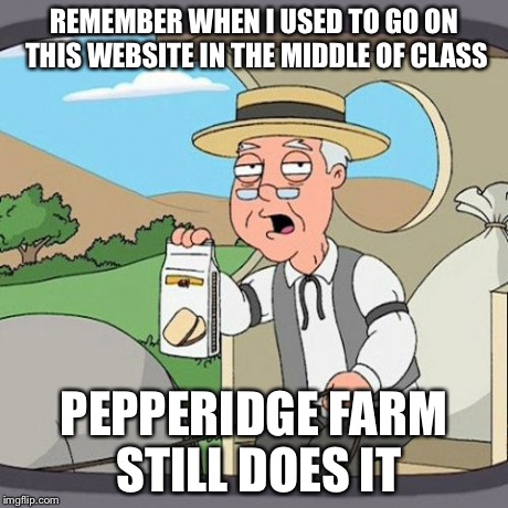 Pepperidge Farm Remembers Meme | REMEMBER WHEN I USED TO GO ON THIS WEBSITE IN THE MIDDLE OF CLASS PEPPERIDGE FARM STILL DOES IT | image tagged in memes,pepperidge farm remembers,pepperidge farm still does it | made w/ Imgflip meme maker
