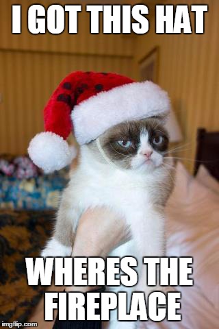 Grumpy Cat Christmas | I GOT THIS HAT WHERES THE FIREPLACE | image tagged in memes,grumpy cat christmas,grumpy cat | made w/ Imgflip meme maker