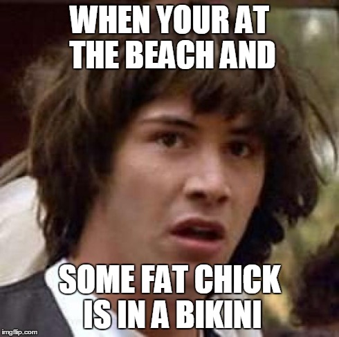 Conspiracy Keanu Meme | WHEN YOUR AT THE BEACH AND SOME FAT CHICK IS IN A BIKINI | image tagged in memes,conspiracy keanu | made w/ Imgflip meme maker