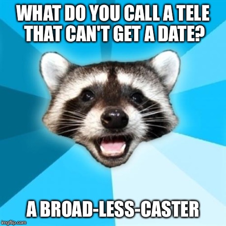 Lame Pun Coon Meme | WHAT DO YOU CALL A TELE THAT CAN'T GET A DATE? A BROAD-LESS-CASTER | image tagged in memes,lame pun coon | made w/ Imgflip meme maker