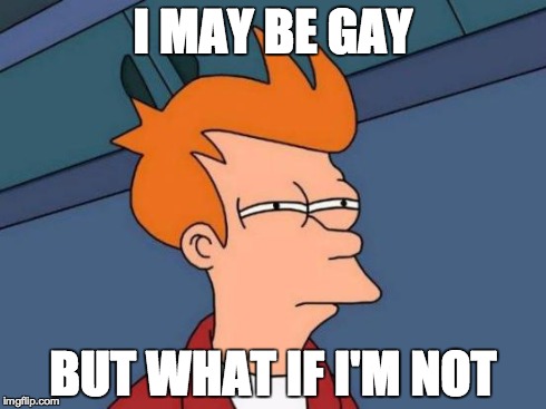 Futurama Fry | I MAY BE GAY BUT WHAT IF I'M NOT | image tagged in memes,futurama fry | made w/ Imgflip meme maker