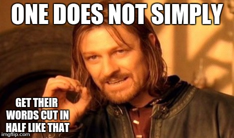 One Does Not Simply Meme | ONE DOES NOT SIMPLY GET THEIR WORDS CUT IN HALF LIKE THAT | image tagged in memes,one does not simply | made w/ Imgflip meme maker