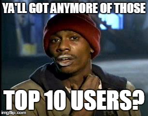 Y'all Got Any More Of That | YA'LL GOT ANYMORE OF THOSE TOP 10 USERS? | image tagged in memes,yall got any more of | made w/ Imgflip meme maker