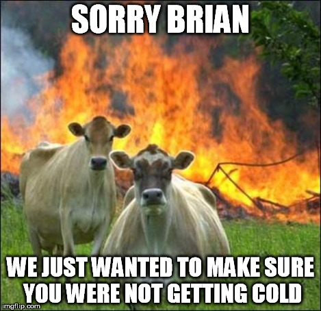 SORRY BRIAN WE JUST WANTED TO MAKE SURE YOU WERE NOT GETTING COLD | made w/ Imgflip meme maker