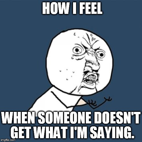 Y U No | HOW I FEEL WHEN SOMEONE DOESN'T GET WHAT I'M SAYING. | image tagged in memes,y u no | made w/ Imgflip meme maker