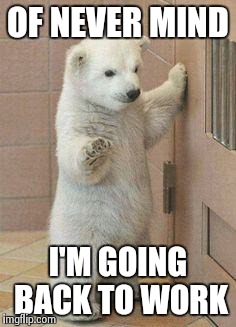 oh never mind polar bear | OF NEVER MIND I'M GOING BACK TO WORK | image tagged in oh never mind polar bear | made w/ Imgflip meme maker