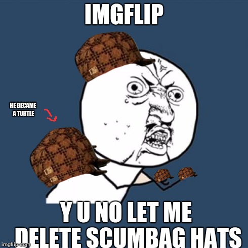 Y U No | IMGFLIP Y U NO LET ME DELETE SCUMBAG HATS HE BECAME A TURTLE | image tagged in memes,y u no,scumbag | made w/ Imgflip meme maker