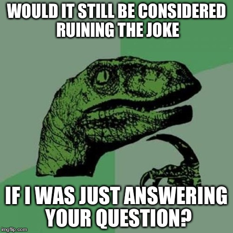 Philosoraptor Meme | WOULD IT STILL BE CONSIDERED RUINING THE JOKE IF I WAS JUST ANSWERING YOUR QUESTION? | image tagged in memes,philosoraptor | made w/ Imgflip meme maker