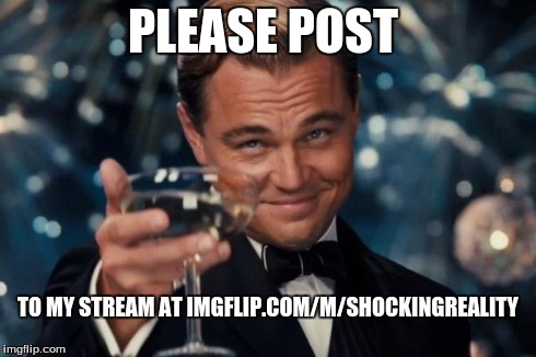 Leonardo Dicaprio Cheers Meme | PLEASE POST TO MY STREAM AT IMGFLIP.COM/M/SHOCKINGREALITY | image tagged in memes,leonardo dicaprio cheers | made w/ Imgflip meme maker