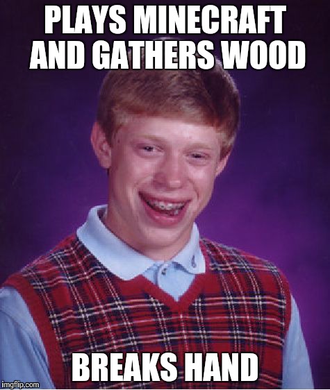 Bad Luck Brian | PLAYS MINECRAFT AND GATHERS WOOD BREAKS HAND | image tagged in memes,bad luck brian | made w/ Imgflip meme maker