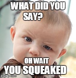 Skeptical Baby Meme | WHAT DID YOU SAY? YOU SQUEAKED OH WAIT | image tagged in memes,skeptical baby | made w/ Imgflip meme maker