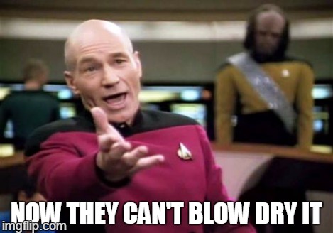Picard Wtf Meme | NOW THEY CAN'T BLOW DRY IT | image tagged in memes,picard wtf | made w/ Imgflip meme maker