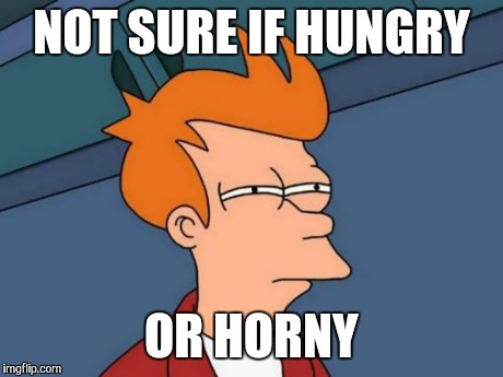 Futurama Fry | NOT SURE IF HUNGRY OR HORNY | image tagged in memes,futurama fry | made w/ Imgflip meme maker