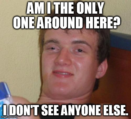 10 Guy Meme | AM I THE ONLY ONE AROUND HERE? I DON'T SEE ANYONE ELSE. | image tagged in memes,10 guy | made w/ Imgflip meme maker