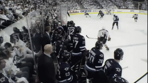 Dustin Byfuglien knocks Tomas Fleischmann into Jets bench | image tagged in gifs | made w/ Imgflip video-to-gif maker