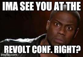 Kevin Hart | IMA SEE YOU AT THE REVOLT CONF. RIGHT? | image tagged in memes,kevin hart the hell | made w/ Imgflip meme maker