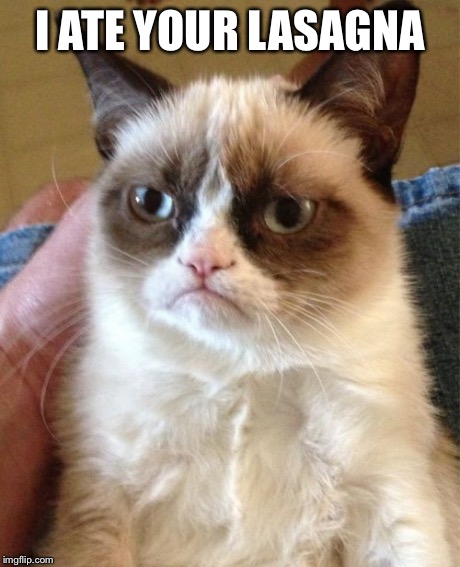 Grumpy Cat Meme | I ATE YOUR LASAGNA | image tagged in memes,grumpy cat | made w/ Imgflip meme maker